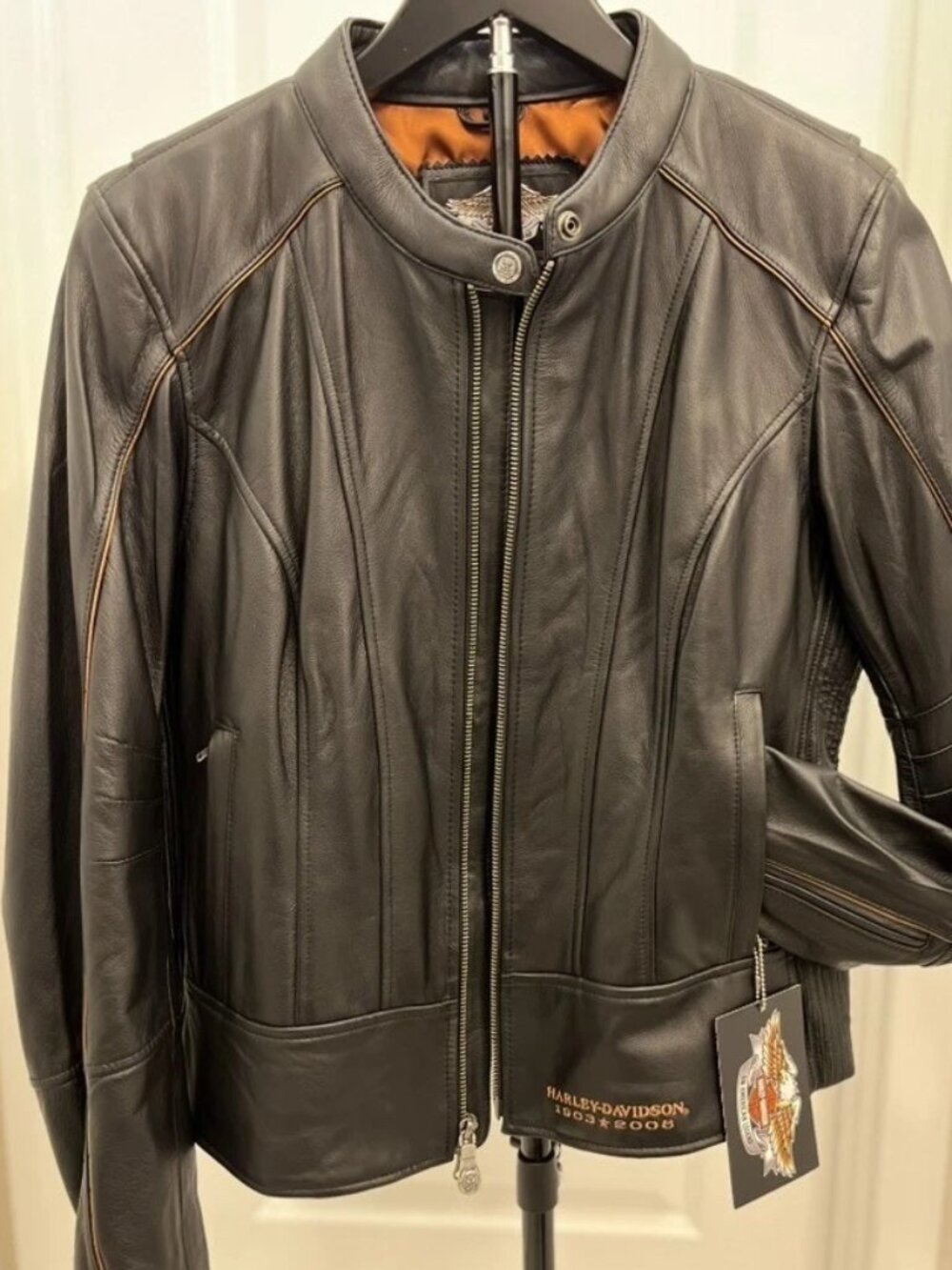 Harley-Davidson 105th Anniversary Leather Jacket Womens Large Black Biker